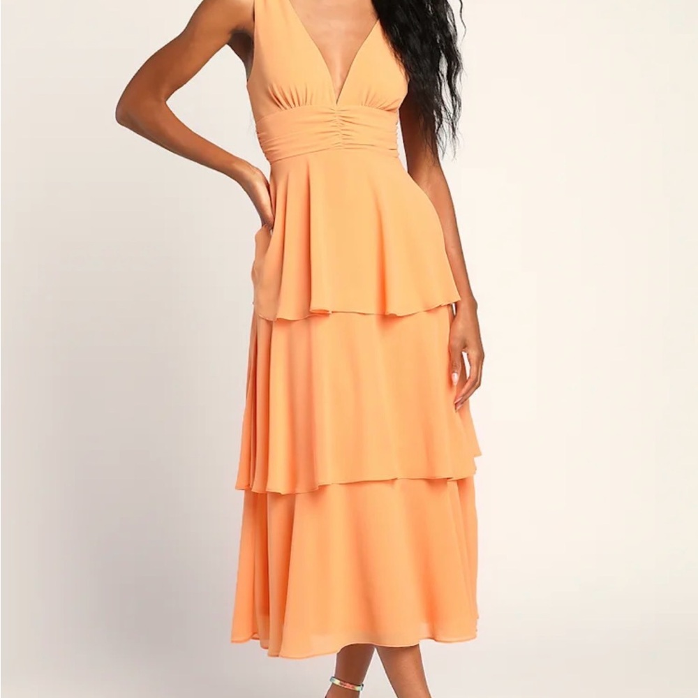 Lulu's Apricot Tiered Midi Dress